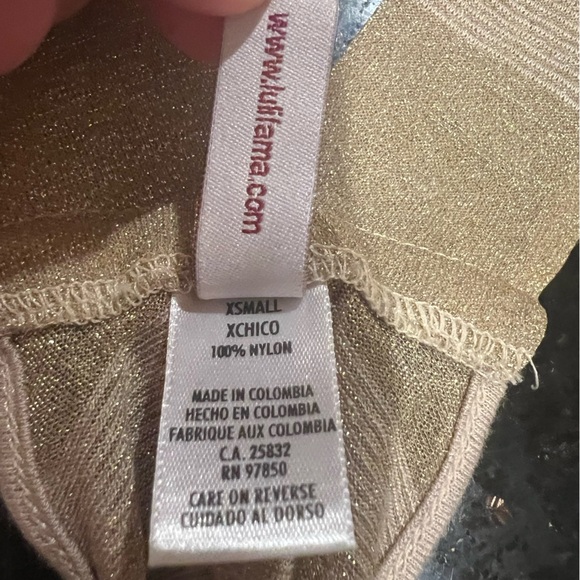 NWOT Luli Fama T-Back Mini Dress Swim Cover Coverup Gold with Stripes XS - Picture 9 of 12